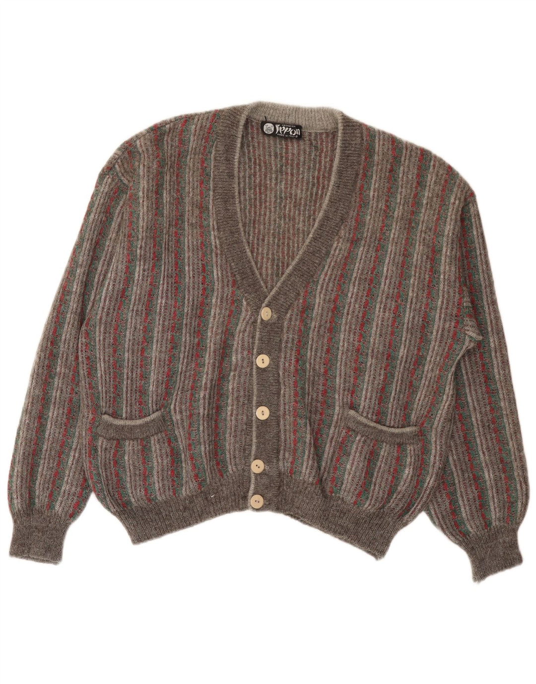 Vintage herre cardigan sweater stor grå stribet