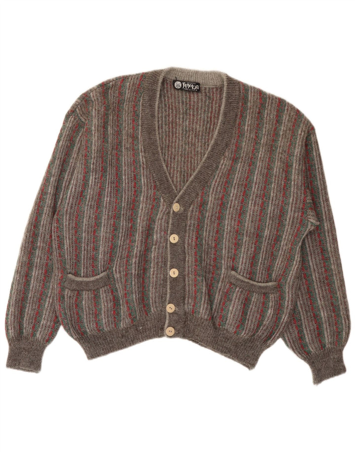 Vintage herre cardigan sweater stor grå stribet