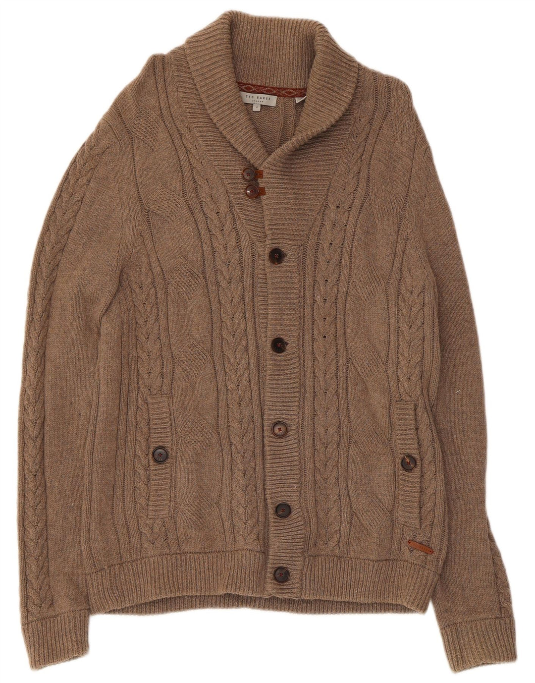 Ted Baker Herre Cardigan Sweater Størrelse 4 Stor Brun Bomuld