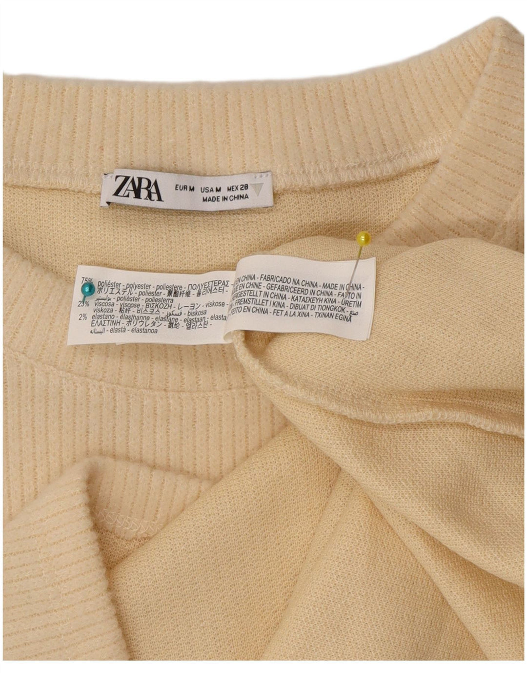 Zara Dame Top Langærmet UK 14 Medium Beige Polyester