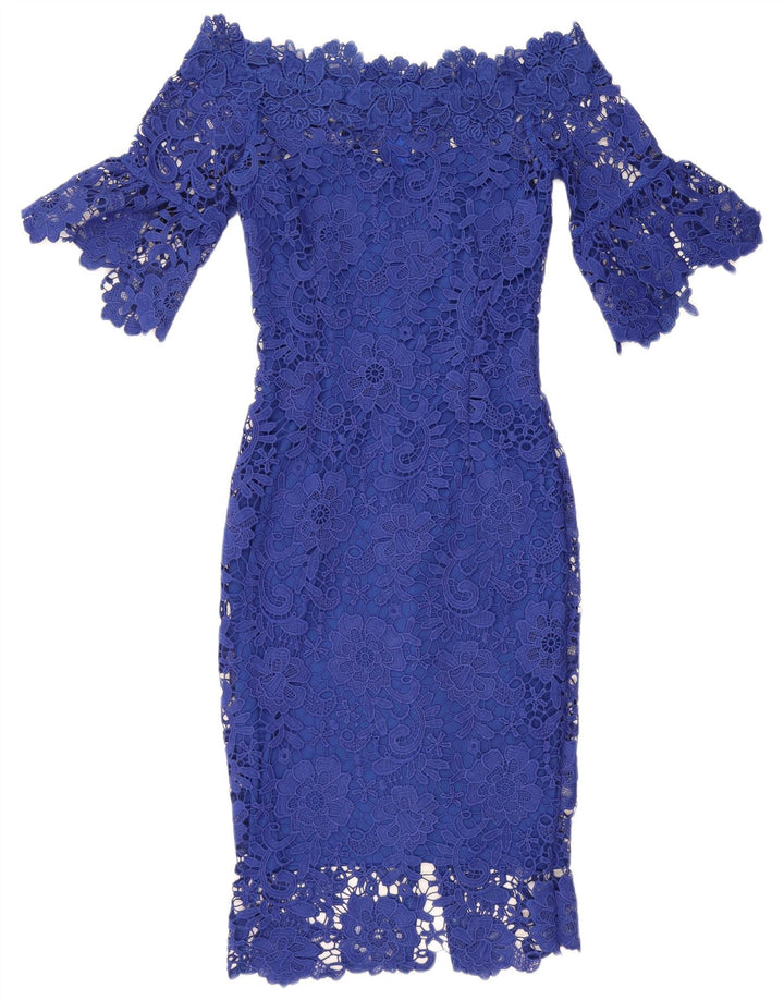 PAPIRDUKKER Kvinder Off Shoulder Kjole UK 8 Small Blue Floral Polyester