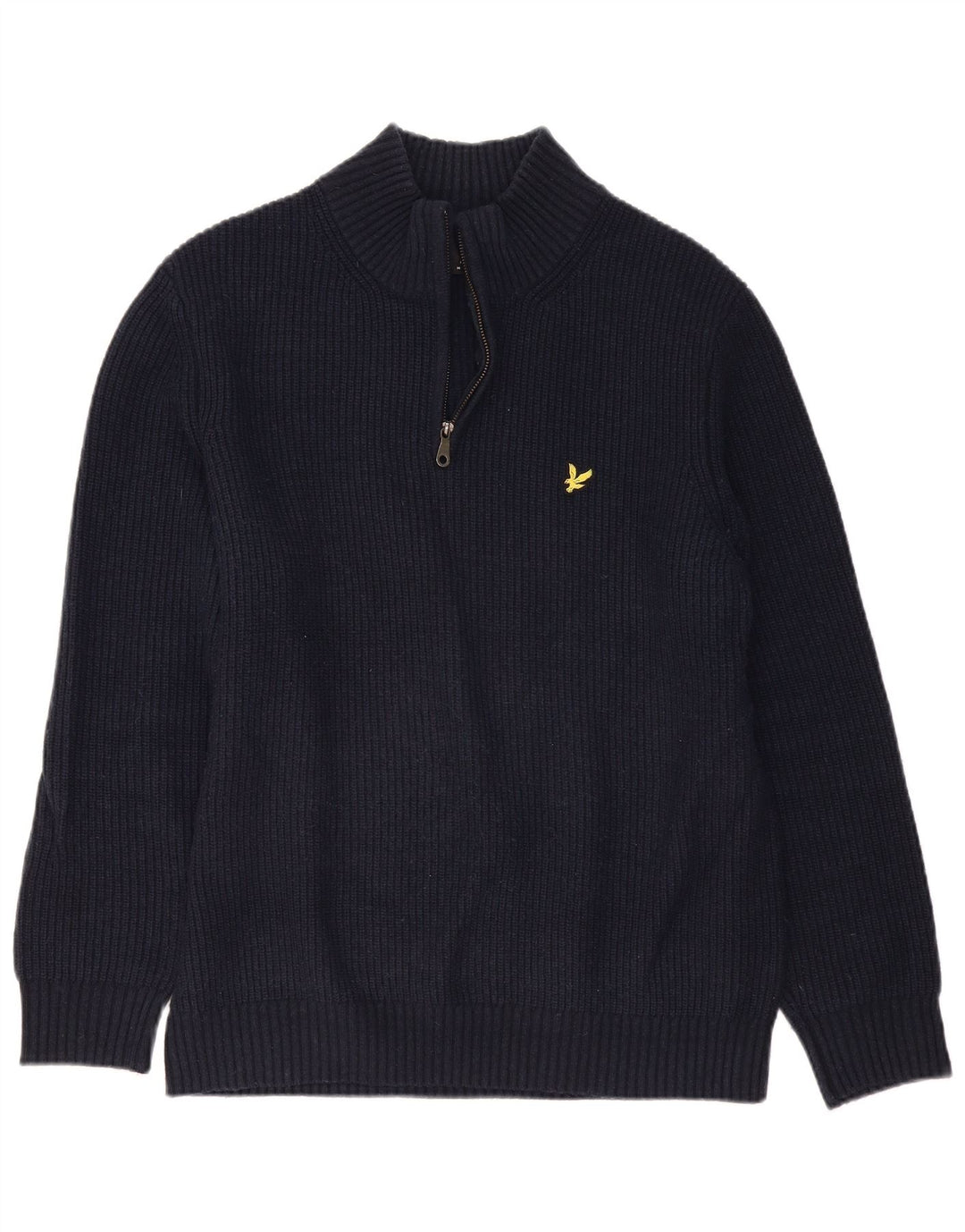 Lyle & Scott Herre Zip Neck Jumper Sweater Large Navy Blue Wool