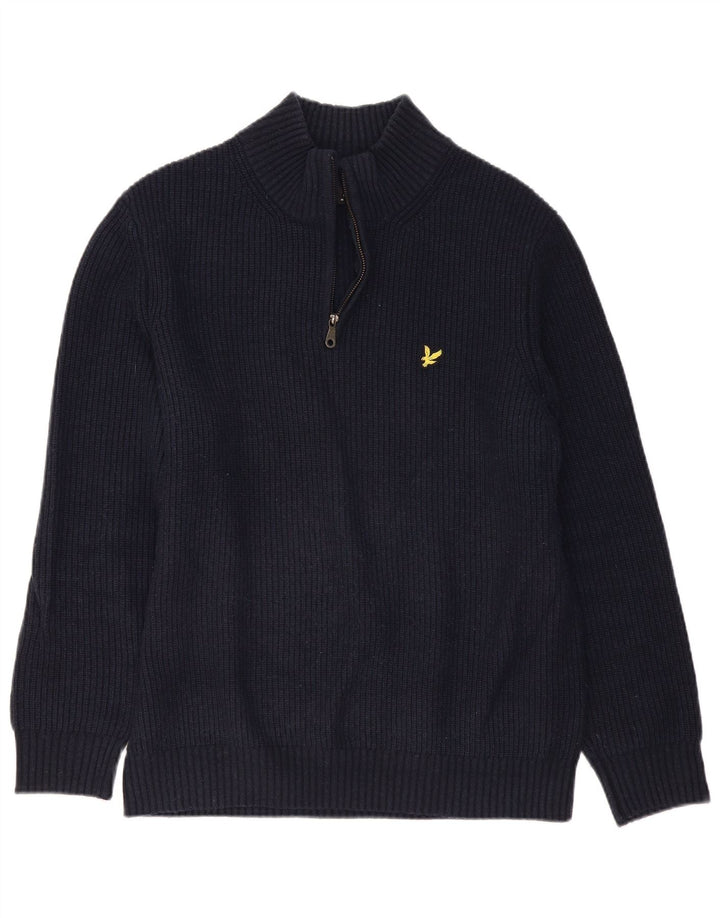 Lyle & Scott Herre Zip Neck Jumper Sweater Large Navy Blue Wool