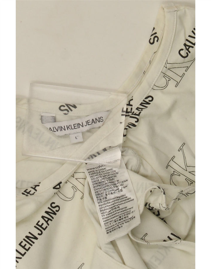 CALVIN KLEIN JEANS Grafisk ærmeløs bodysuit til kvinder UK 14 Large White