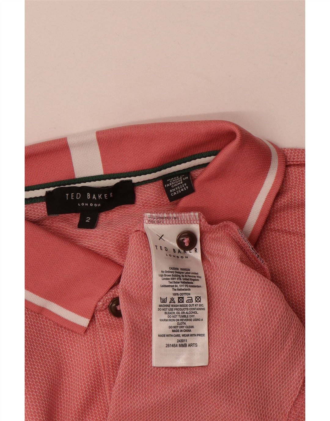 Ted Baker herre poloshirt størrelse 2 Lille Pink Bomuld