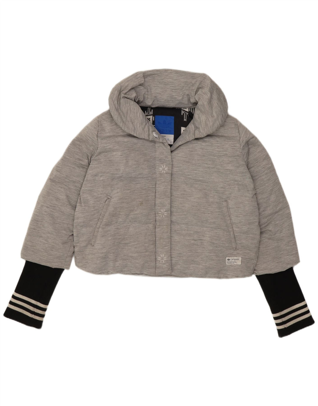 Adidas Womens Crop Polstret jakke UK 14 Medium Grey Colourblock Polyamid