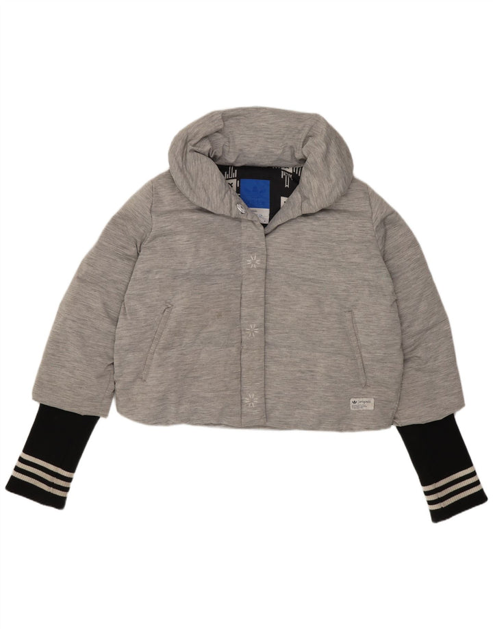 Adidas Womens Crop Polstret jakke UK 14 Medium Grey Colourblock Polyamid