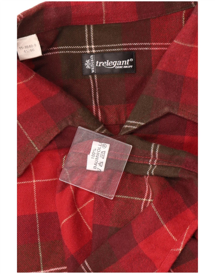 Walbusch Herre Flanellskjorte Størrelse 45/46 XL Rød Plaid Bomuld Klassisk