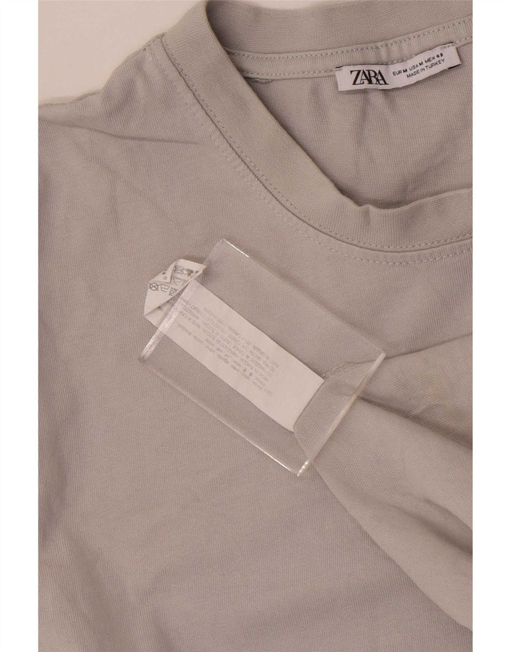 Zara Herre T-Shirt Top Medium Grå Bomuld