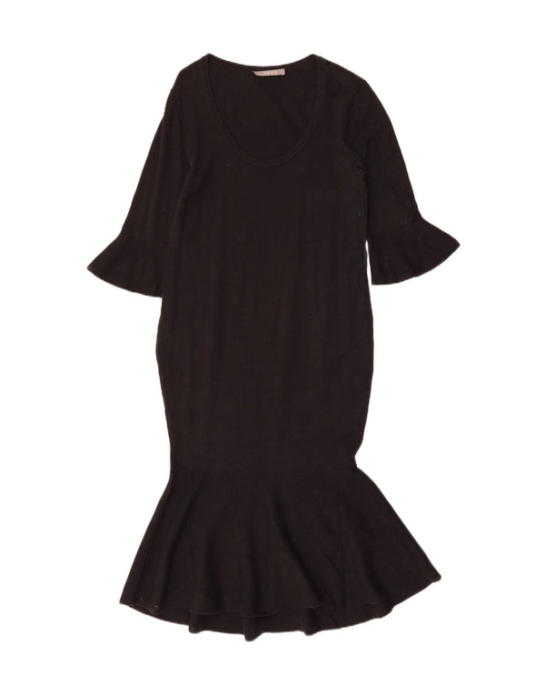 Oasis Dame Strik 3/4 ærmet Havfrue Kjole UK 14 Stor Sort Bomuld