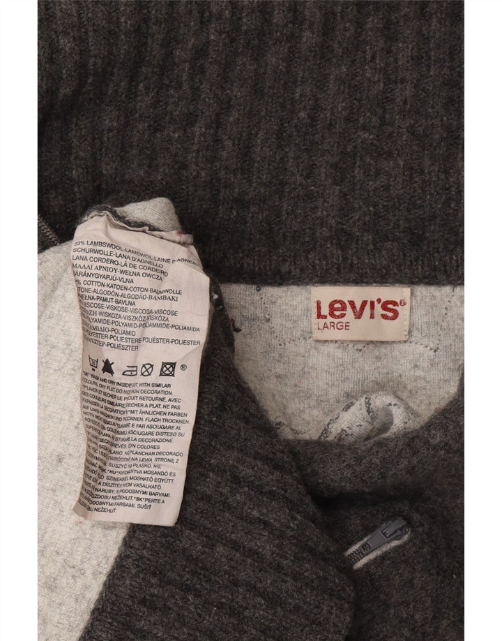 LEVI'S Dame Cardigan Sweater UK 14 Stor Grå Lammeuld