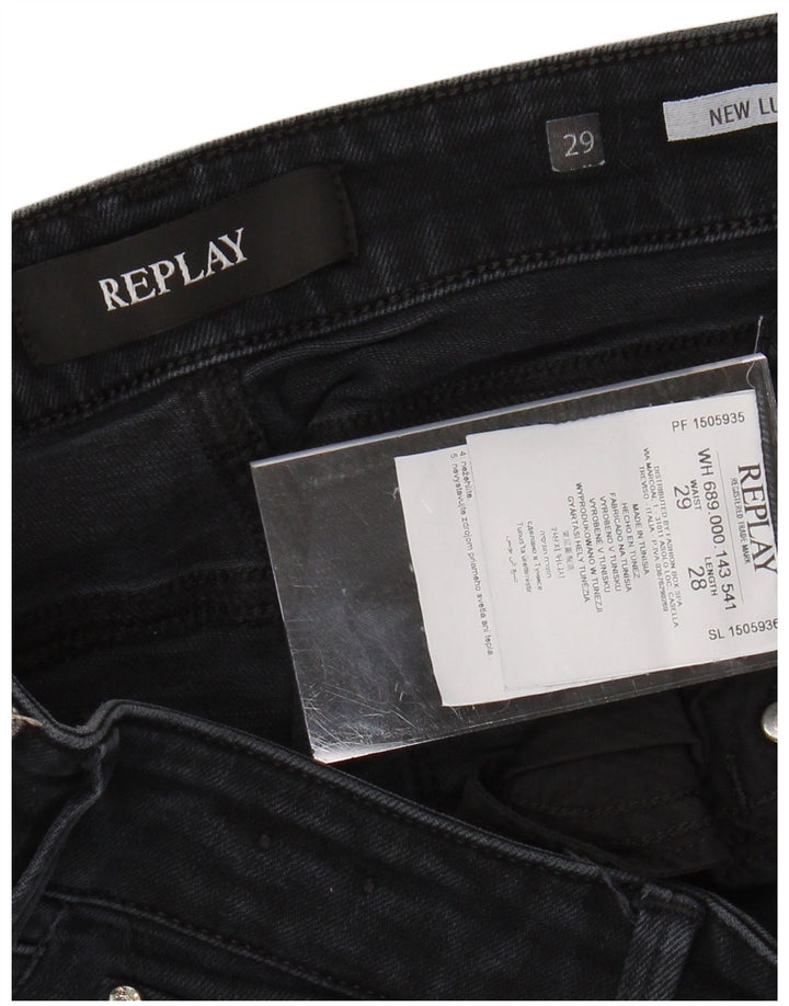 REPLAY Womens New Luz Skinny Jeans W29 L28 Black Bomuld