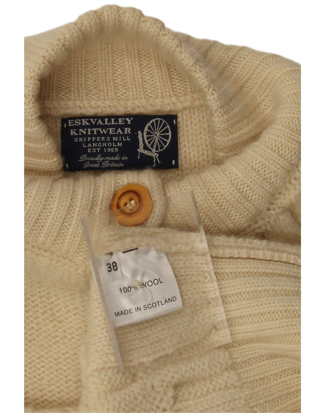 VINTAGE Dame cardigan sweater EU 38 Medium Off White Uld