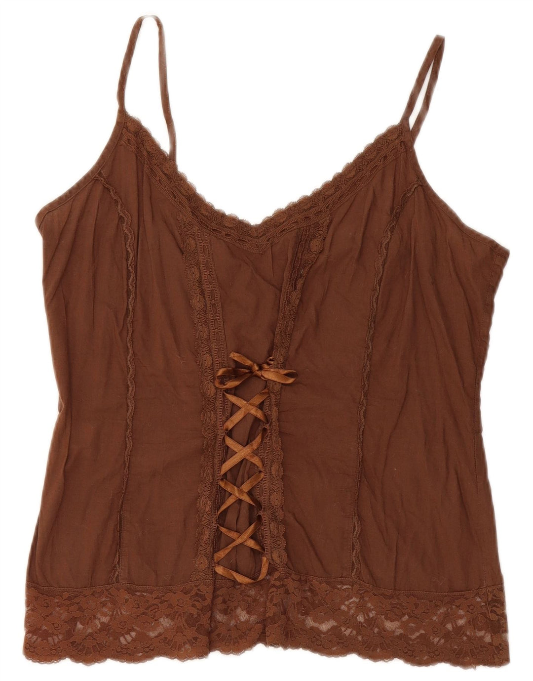 Benetton Dame Crop Cami Top UK 12 Medium Brun Bomuld