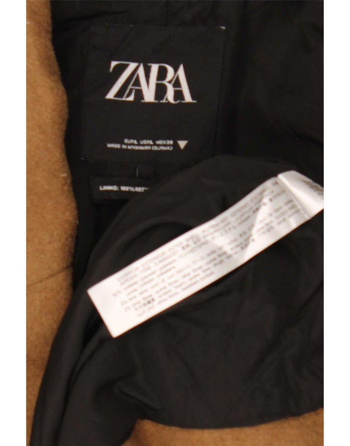 Zara Dame Overfrakke UK 14 Stor Beige Polyester