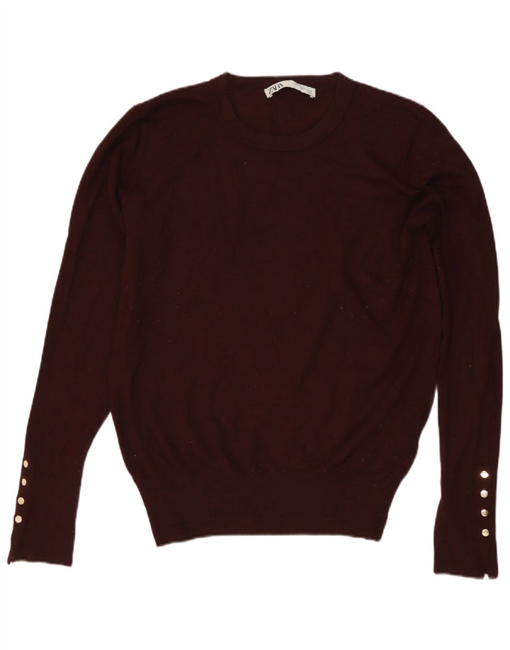 Zara sweater med rund hals til kvinder UK 12 Medium brun viskose