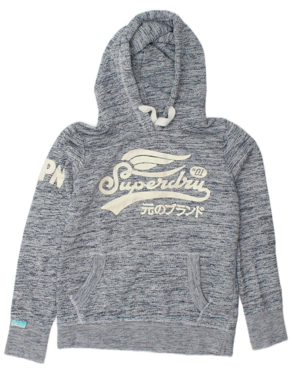 SUPERDRY grafisk hættetrøje til kvinder UK 16 Stor marineblå flækket bomuld