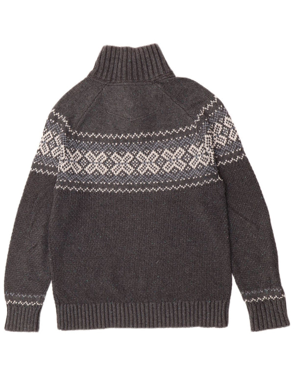 Fat Face Herre Button Neck Jumper Sweater Medium Grey Fair Isle Classic
