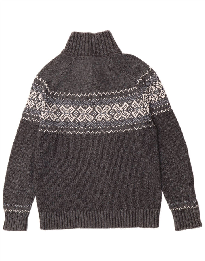 Fat Face Herre Button Neck Jumper Sweater Medium Grey Fair Isle Classic