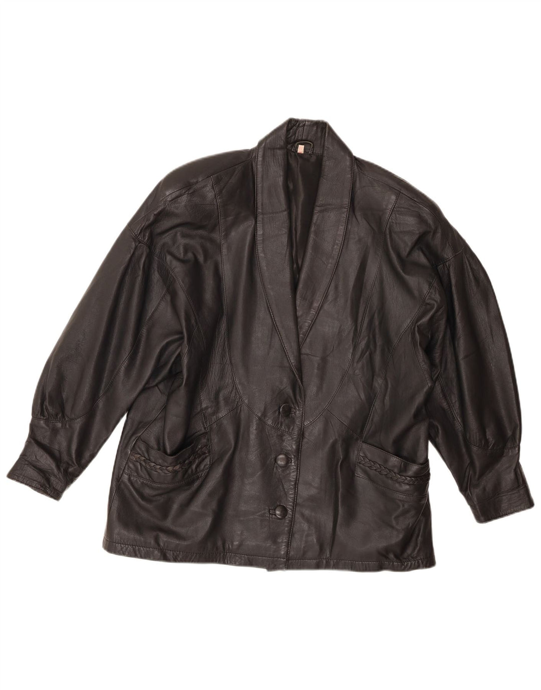 Vintage oversize læderjakke til kvinder EU 46 XL Sort