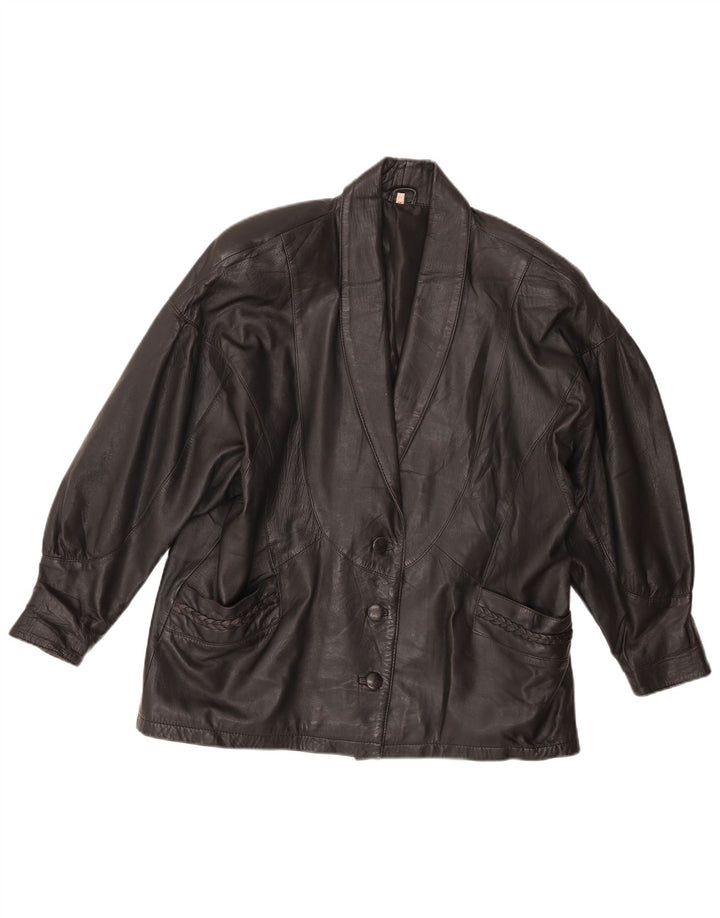 Vintage oversize læderjakke til kvinder EU 46 XL Sort