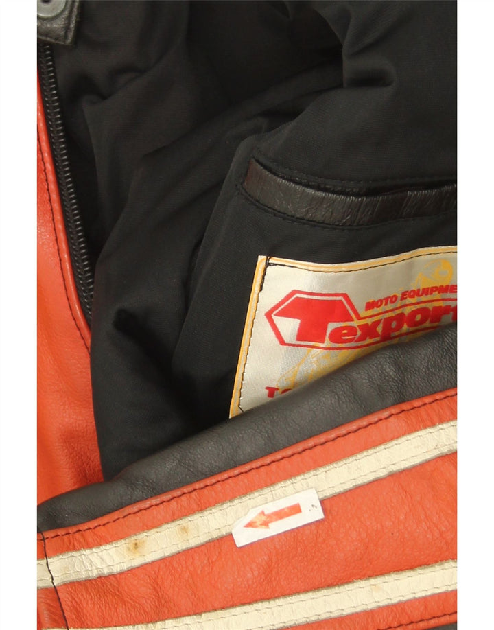Vintage dame læder racerjakke IT 52 2XL Rød Colourblock