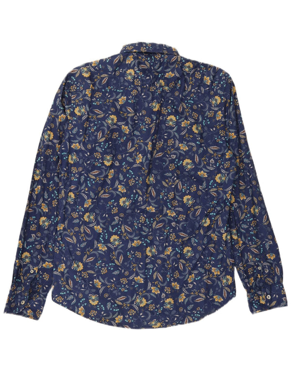BENETTON Herre Slim Shirt Medium Navy Blue Floral