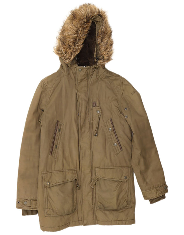 Schott Herre Hætte Sherpa Parka Jacket UK 36 Small Khaki Cotton