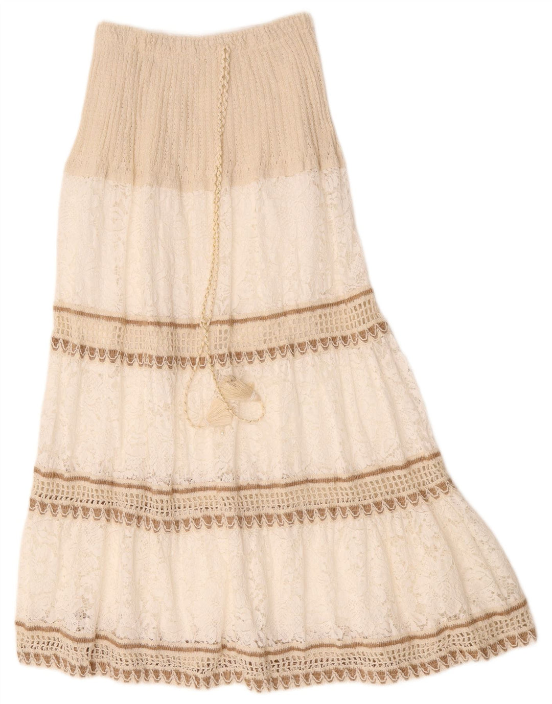 Vintage dame Maxi Tiered nederdel W26 Lille hvid stribet