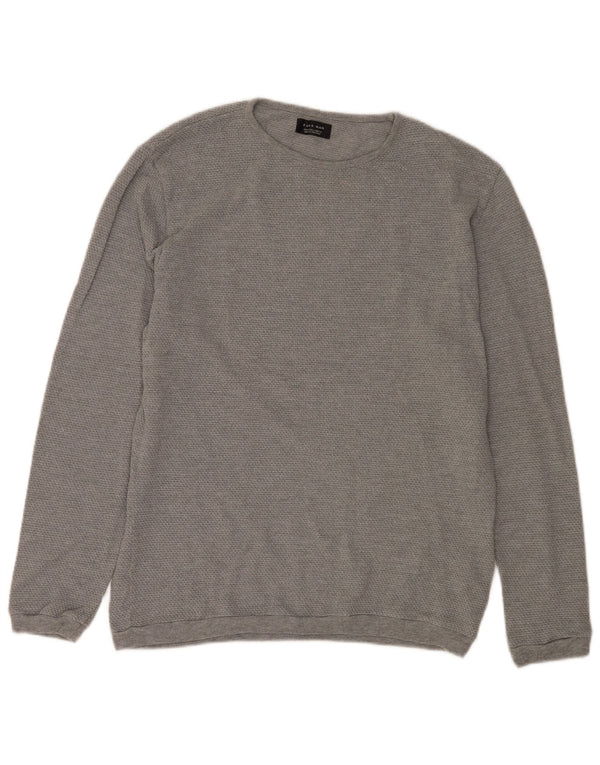 Zara Mens Crew Neck Jumper Sweater Large Grey Cotton