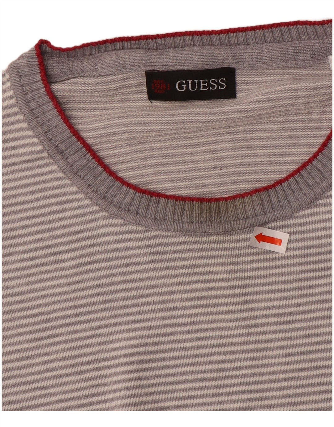 Guess Herre rund hals sweater stor grå stribet bomuld