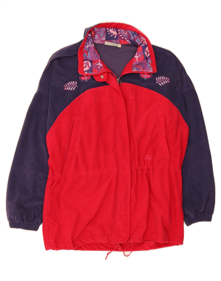 DIADORA Womens Fleece Jacket UK 14 Medium Red Colourblock Polyester Vintage Diadora and Second-Hand Diadora from Messina Hembry 