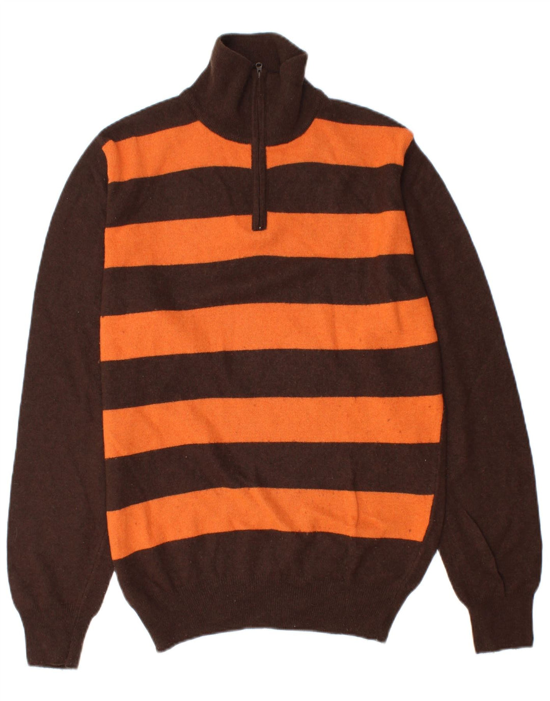 Lee Mens Zip Neck Jumper Sweater Stor Brun Stribet Merino Uld