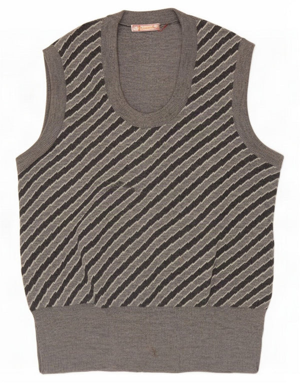 Vintage Dame Vest Tank Top UK 10 Small Grå Stribet