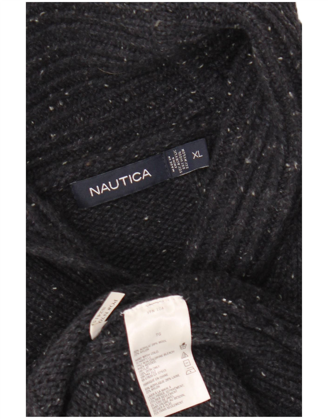 NAUTICA Herre Shawl Neck Jumper Sweater XL Sort Akryl