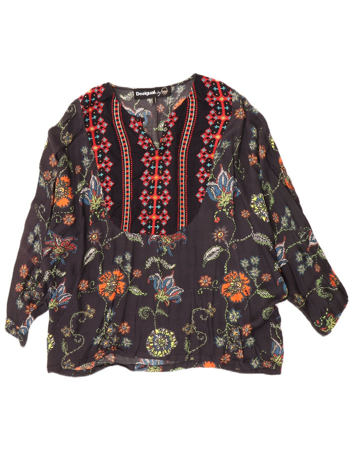 Desigual Dame Tunika Top UK 12 Medium Black Floral