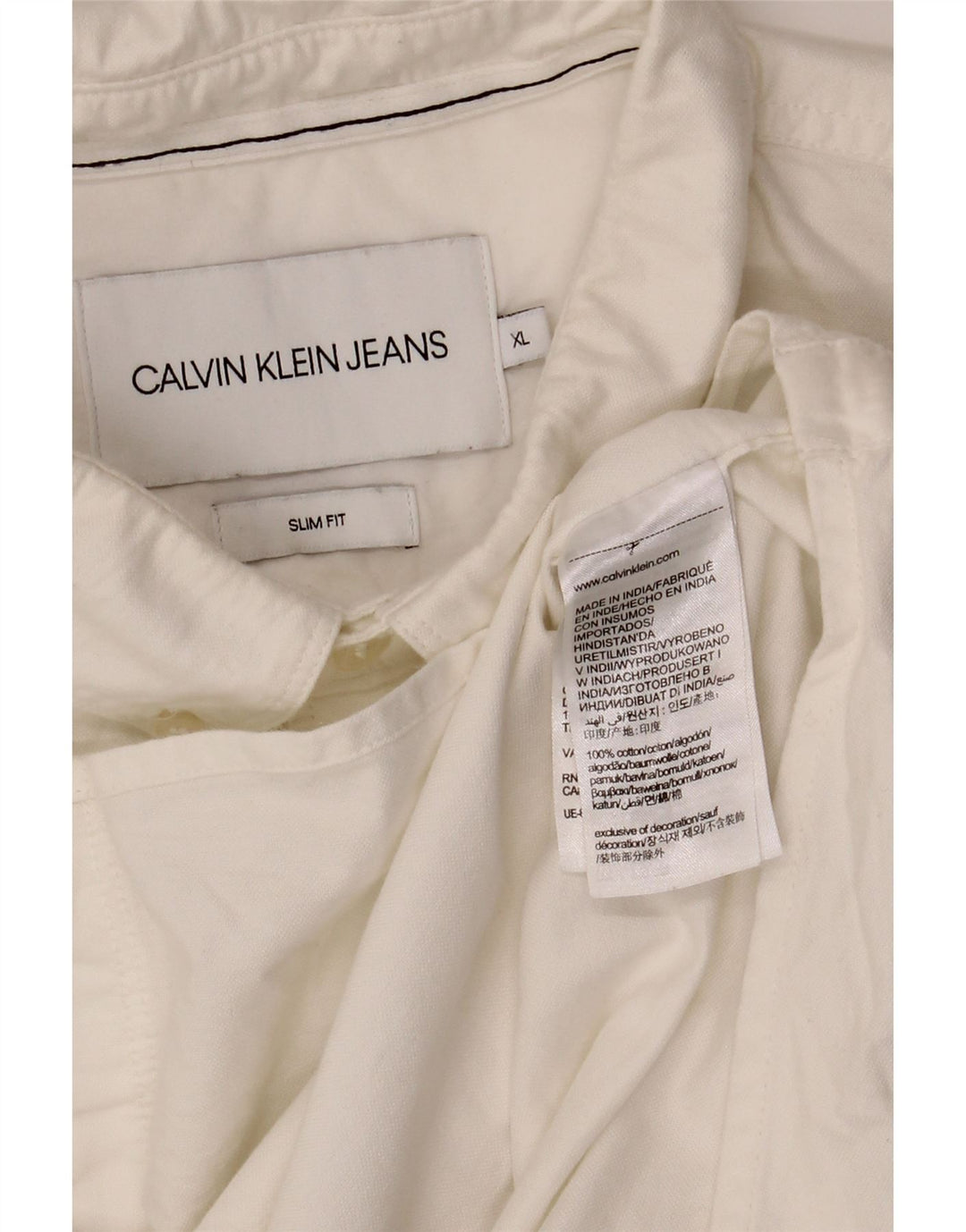 CALVIN KLEIN JEANS Herre Slim Fit skjorte XL Hvid Bomuld