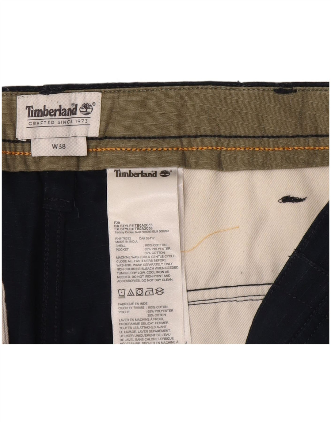 TIMBERLAND Herre Cargo Shorts W38 XL Marineblå Bomuld