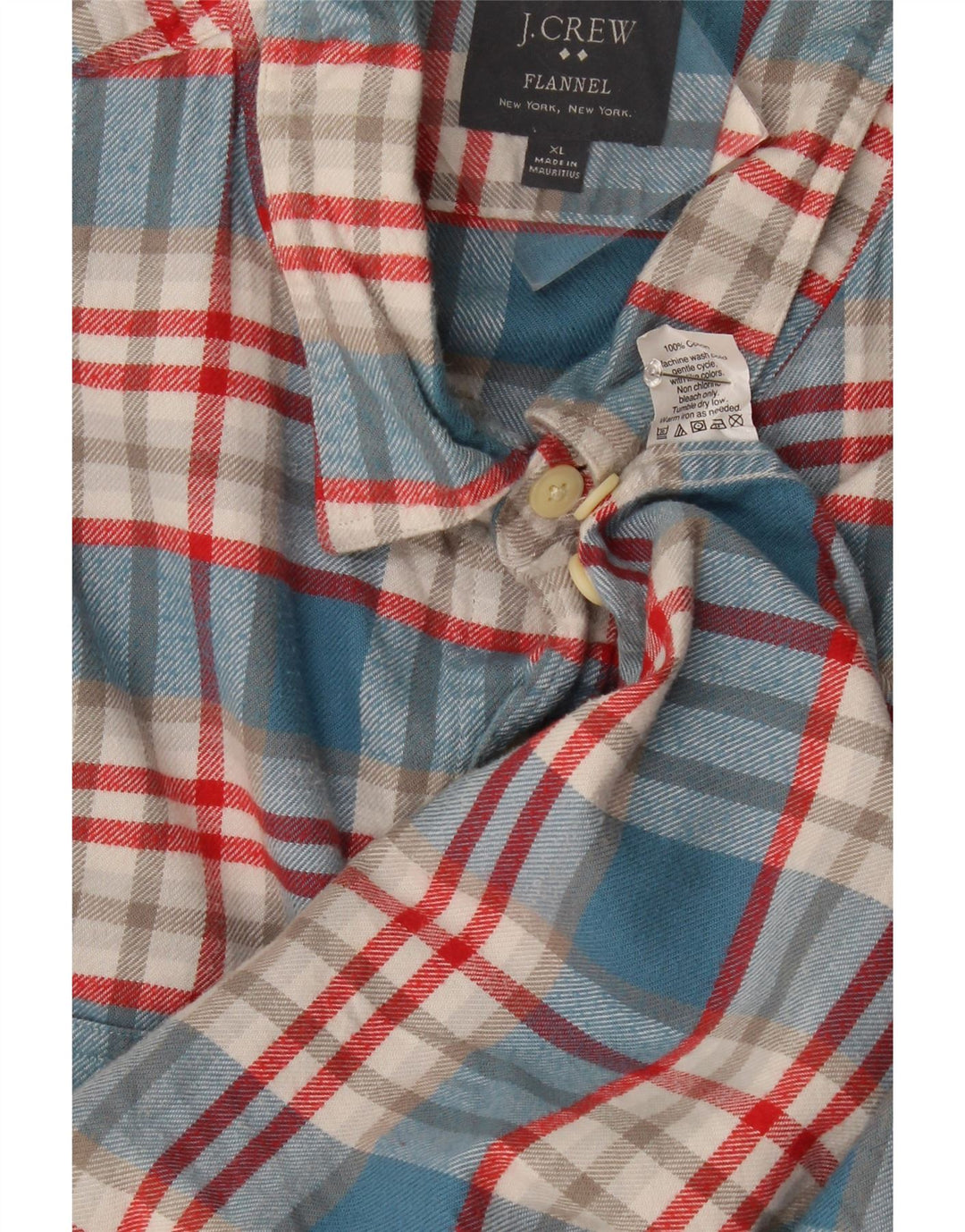J. Crew Herre Flanellskjorte XL Blå Plaid Bomuld