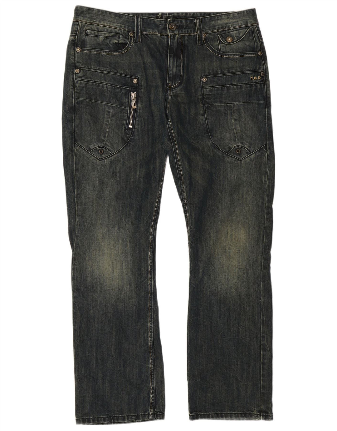 Vintage Herre Cargo Straight Jeans W36 L32 Marineblå Bomuld