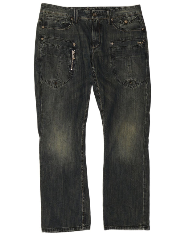 Vintage Herre Cargo Straight Jeans W36 L32 Marineblå Bomuld