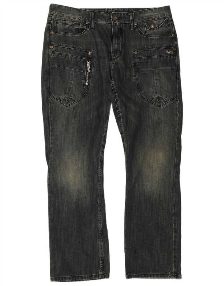 Vintage Herre Cargo Straight Jeans W36 L32 Marineblå Bomuld