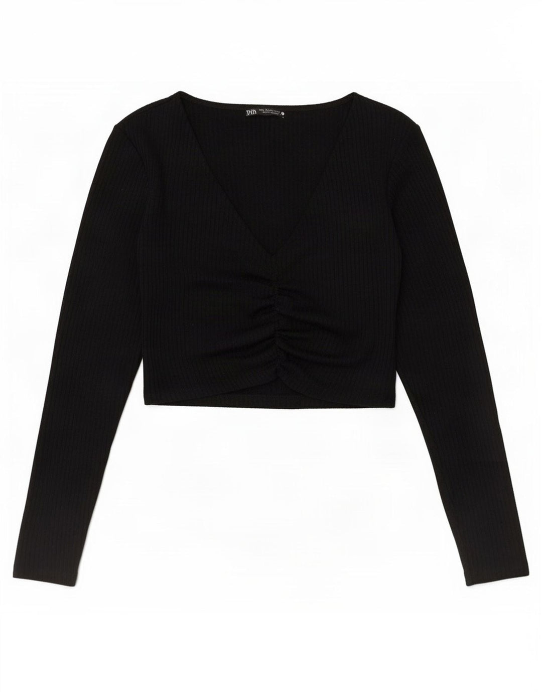 Zara Womens Crop Top Langærmet UK 12 Medium Sort Polyester