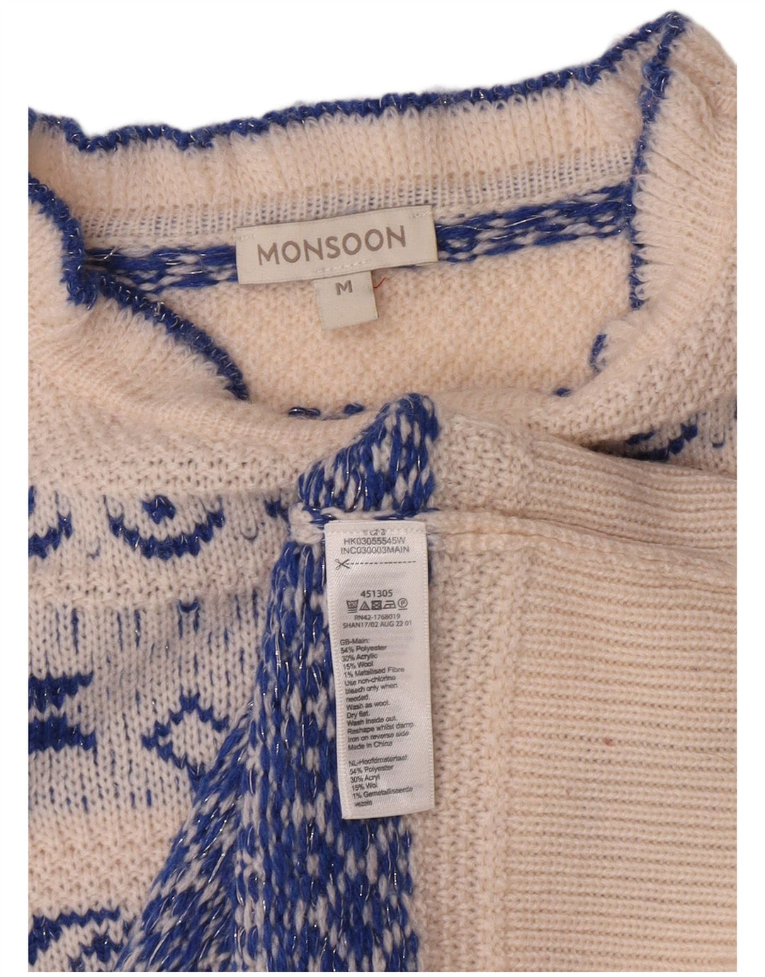Monsoon Dame Turtle Neck Jumper Sweater UK 12 Medium White Fair Isle