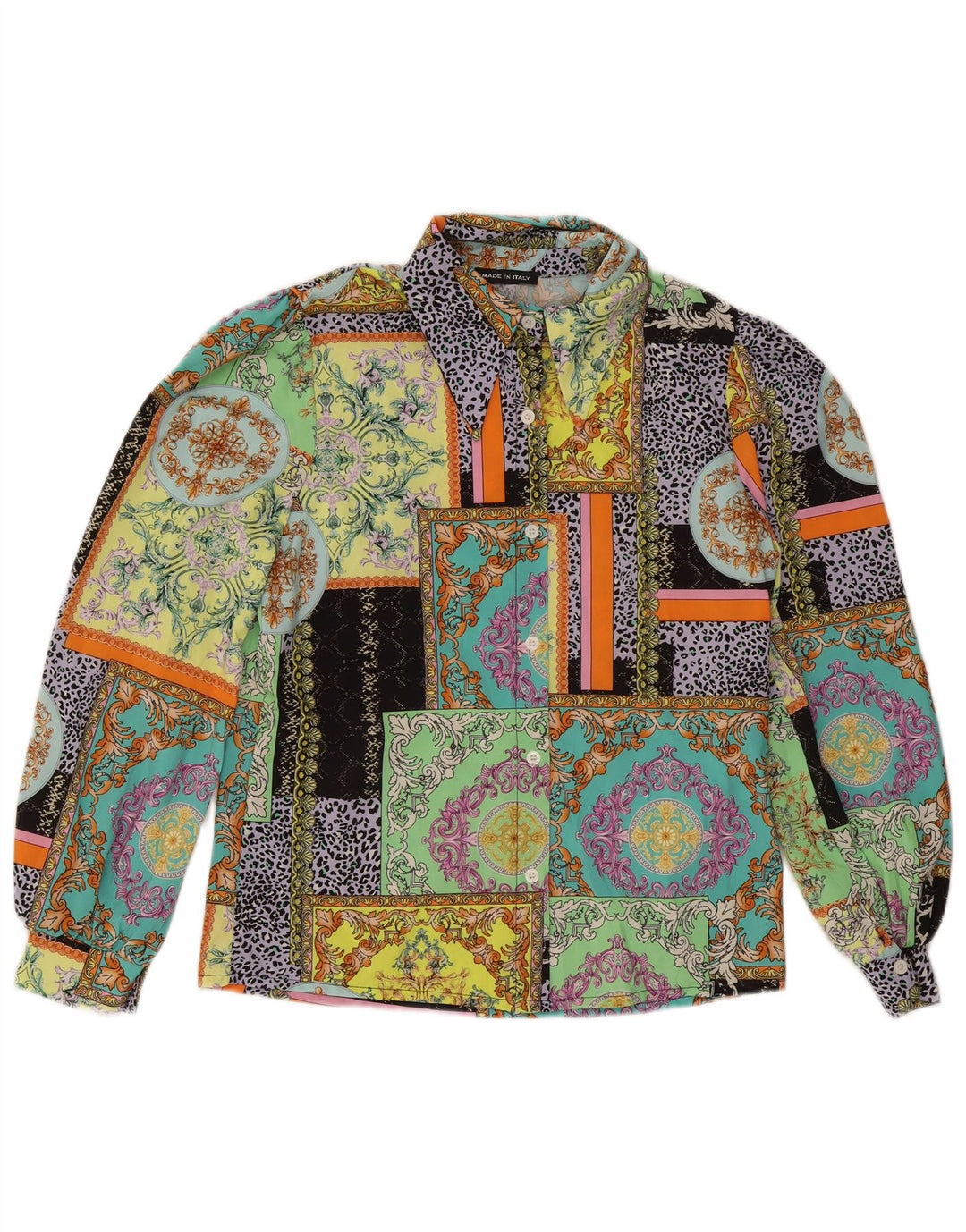 Vintage dameskjortebluse UK 14 Medium Flerfarvet Patchwork Bomuld