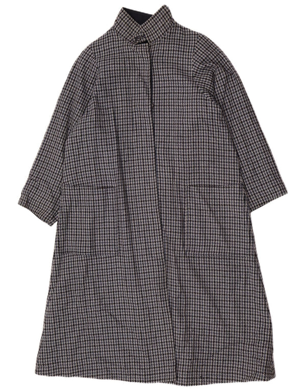 Vintage Vendbar overfrakke til kvinder UK 18 XL Navy Blue Herringbone