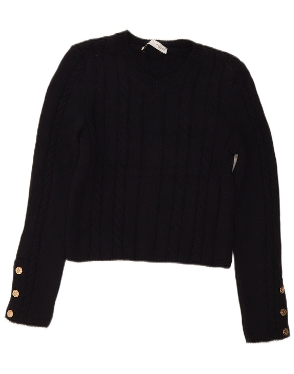Zara Womens Crop V-hals sweater UK 10 Small Black