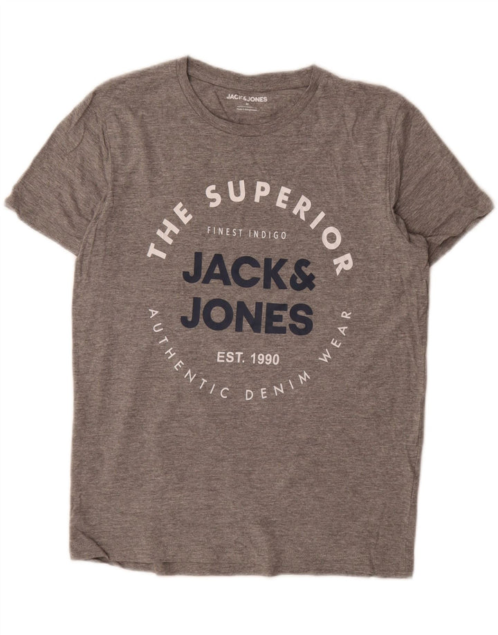 JACK & JONES Herre grafisk T-shirt top mellemgrå bomuld