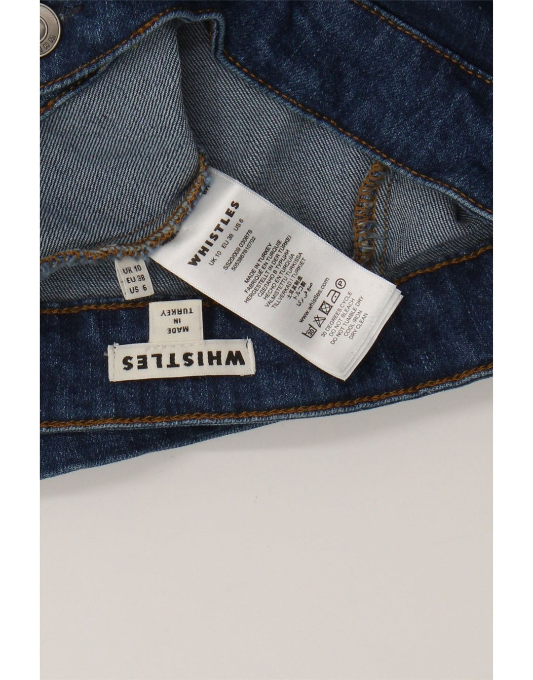 WHISTLES Dame denimnederdel UK 10 Small W28 Blue Cotton