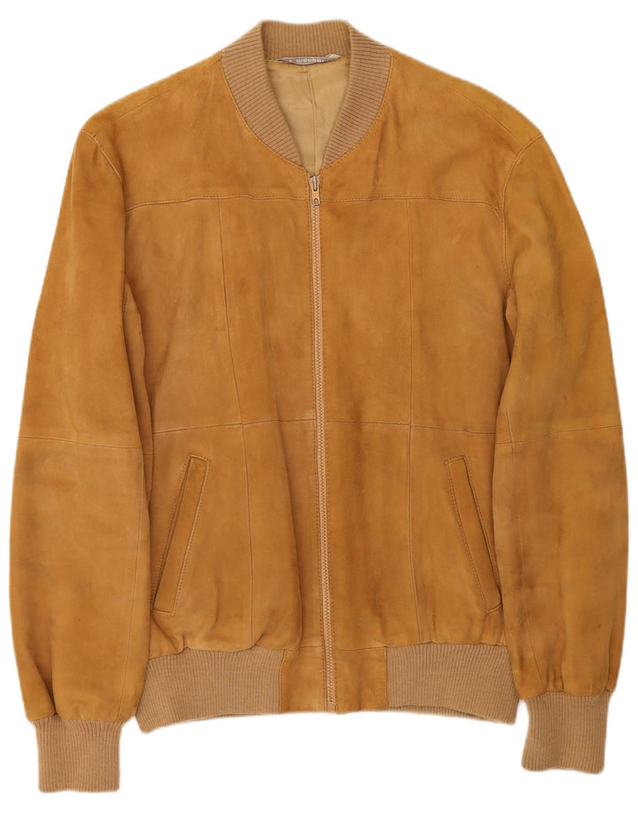 MONPEL Mens Suede Bomber Jacket IT 48 Medium Beige Leather